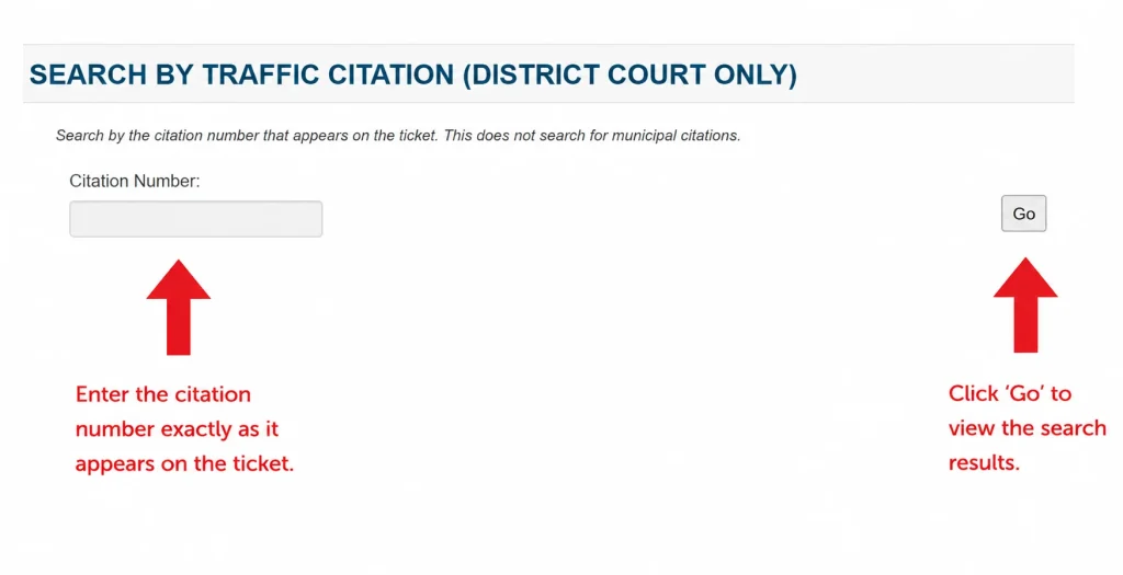 Search by Traffic Citation (District Court Only)
